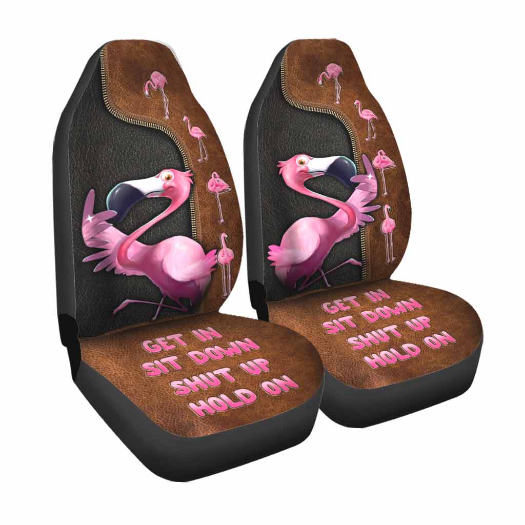 Get In Sit Down Shut Up Hold On -  Flamingo Seat Covers With Leather Pattern Print