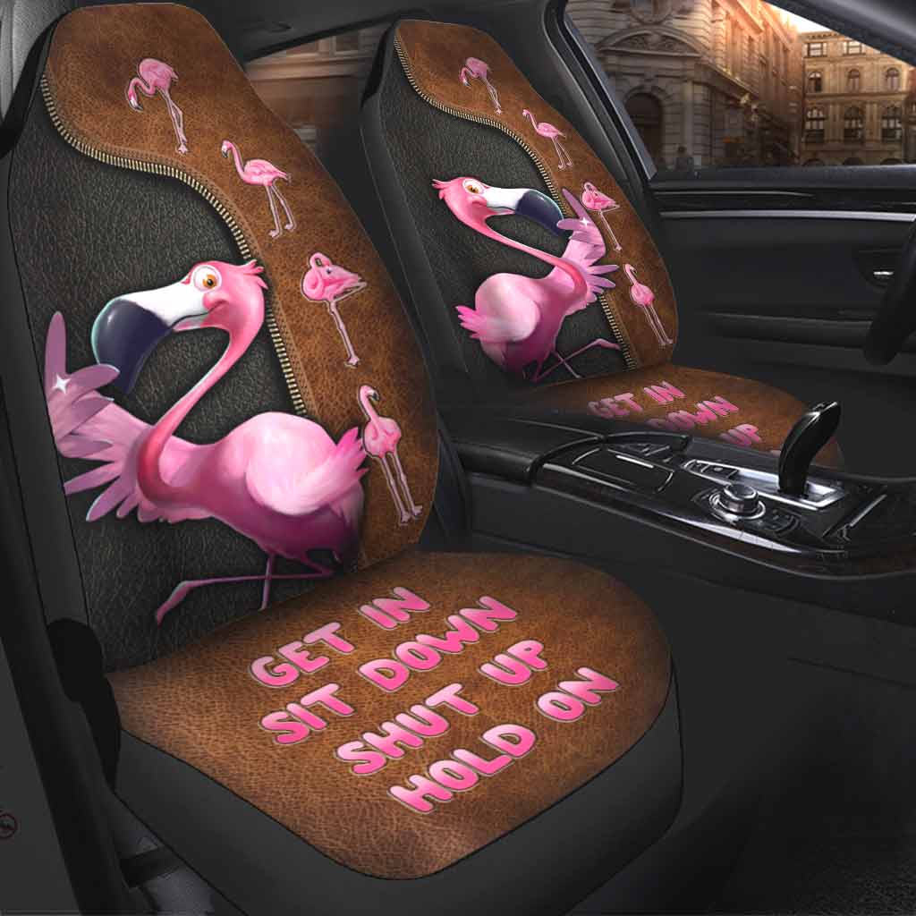 Get In Sit Down Shut Up Hold On -  Flamingo Seat Covers With Leather Pattern Print