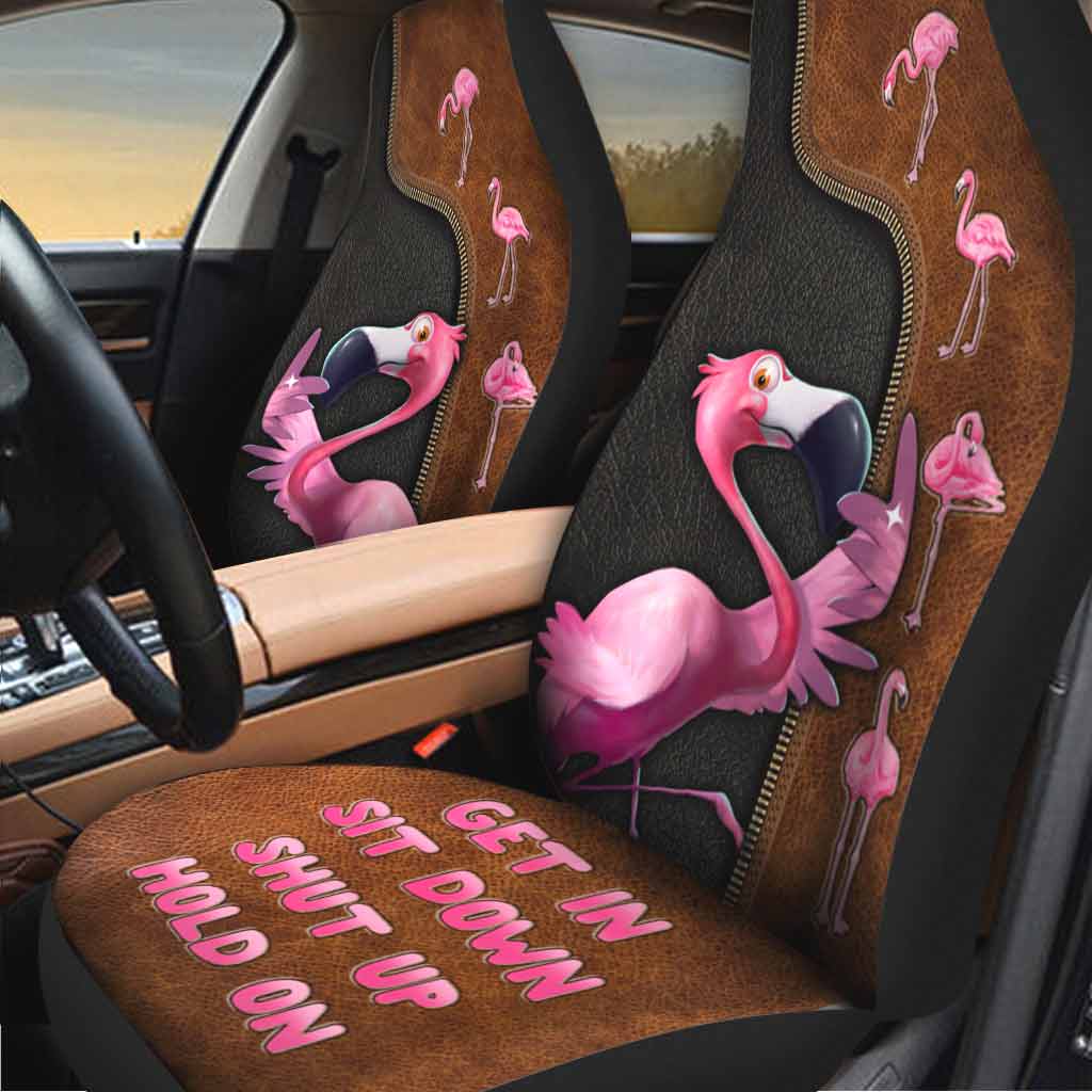 Get In Sit Down Shut Up Hold On -  Flamingo Seat Covers With Leather Pattern Print