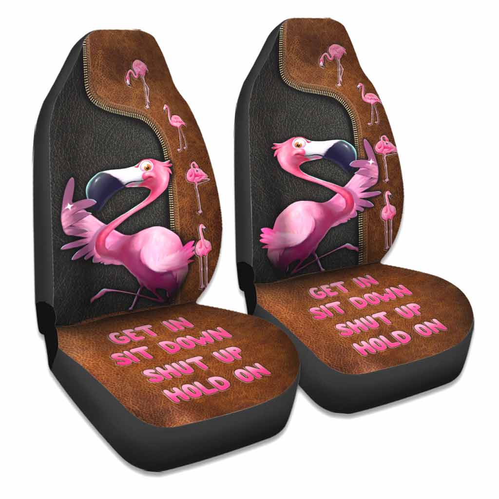 Get In Sit Down Shut Up Hold On -  Flamingo Seat Covers With Leather Pattern Print
