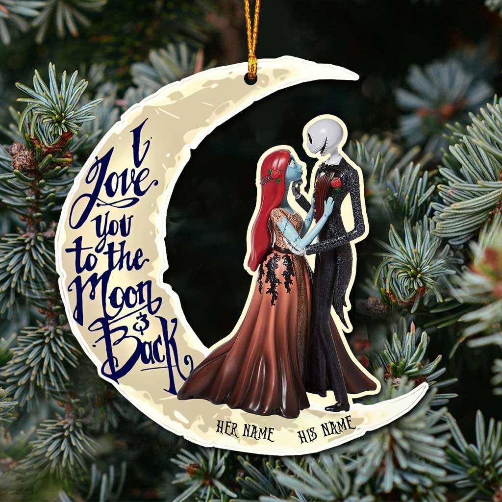 I Love You To The Moon And Back - Personalized Christmas Couple Ornament (Printed On Both Sides)