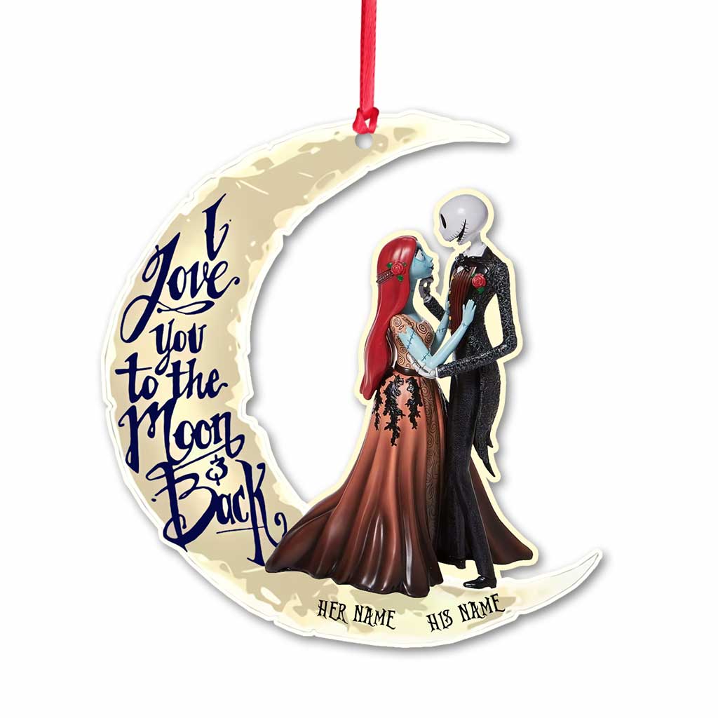 I Love You To The Moon And Back - Personalized Christmas Couple Ornament (Printed On Both Sides)