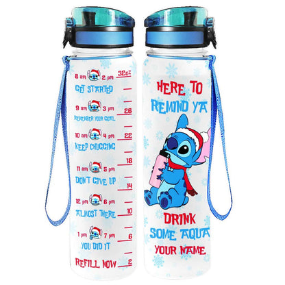 Here To Remind Ya Drink Some Aqua - Personalized Christmas Ohana Water Tracker Bottle