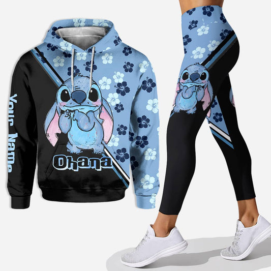 Blue Flower Ohana - Personalized Ohana Hoodie and Leggings