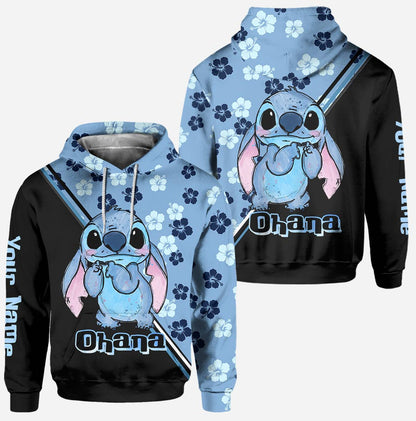 Blue Flower Ohana - Personalized Ohana Hoodie and Leggings