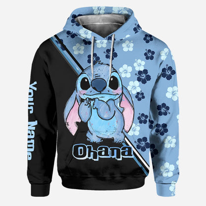 Blue Flower Ohana - Personalized Ohana Hoodie and Leggings