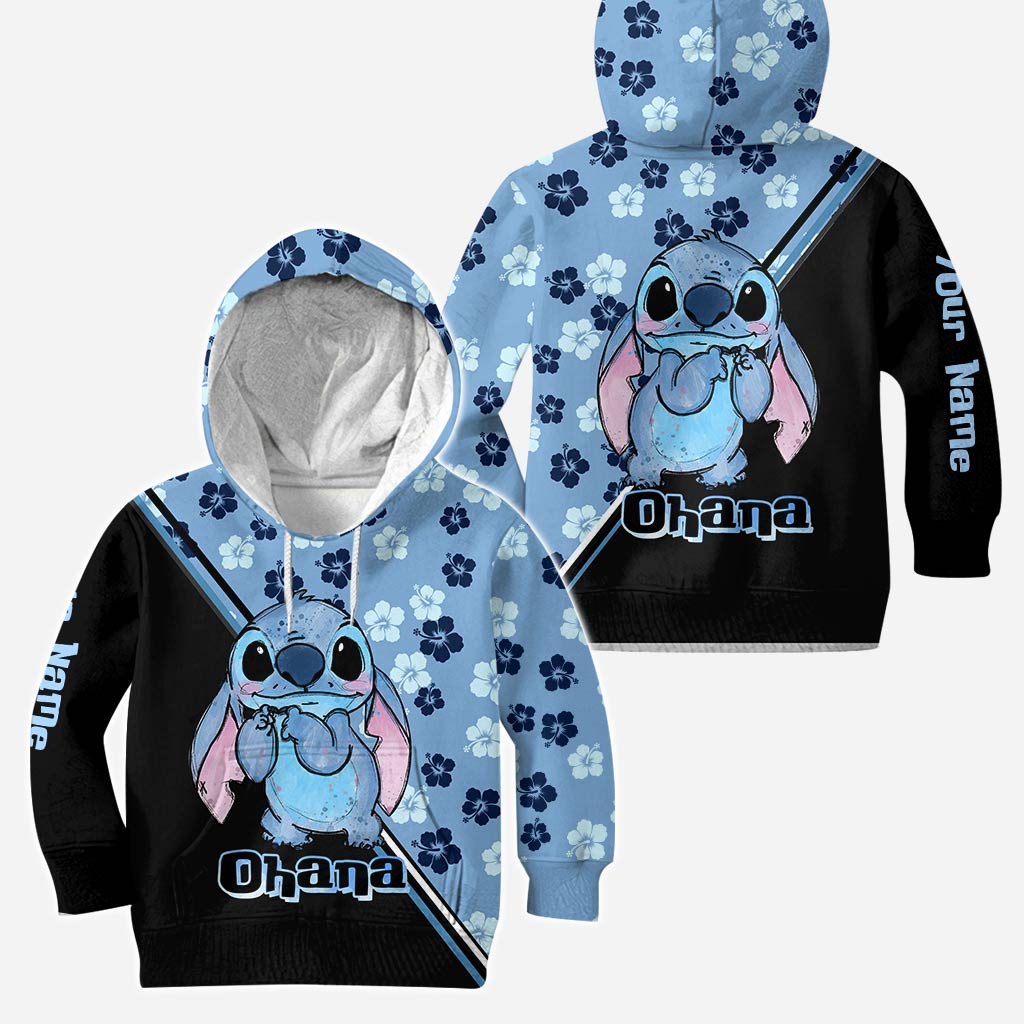 Blue Flower Ohana - Personalized Ohana Hoodie and Leggings