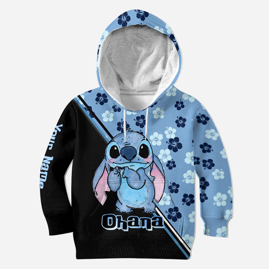 Blue Flower Ohana - Personalized Ohana Hoodie and Leggings