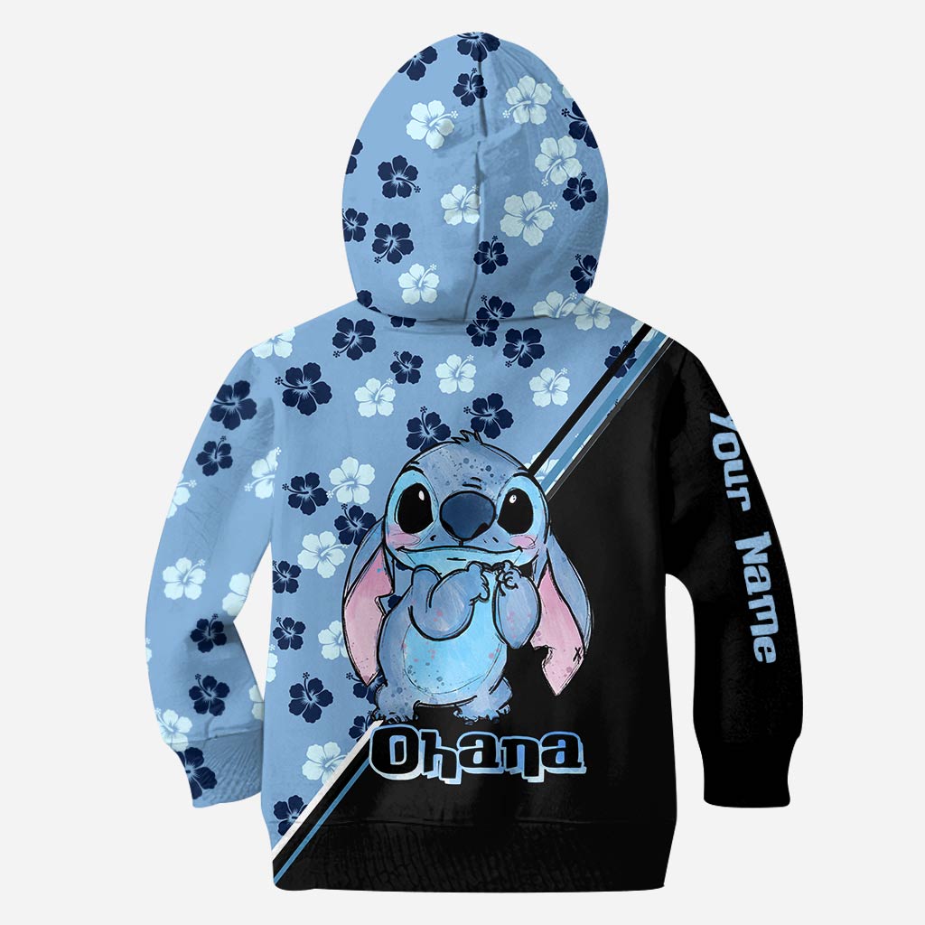 Blue Flower Ohana - Personalized Ohana Hoodie and Leggings