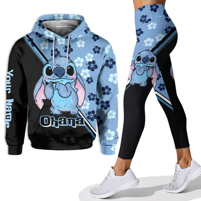 Blue Flower Ohana - Personalized Ohana Hoodie and Leggings