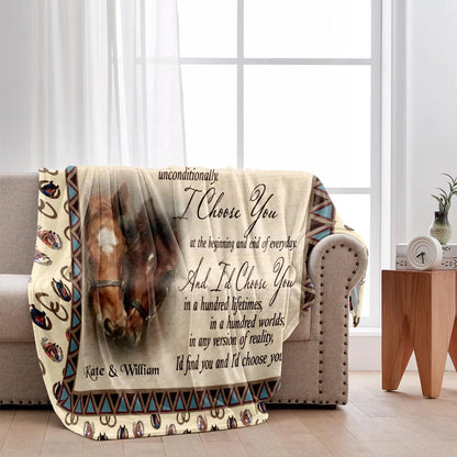 I Choose You - Personalized Couple Horse Blanket