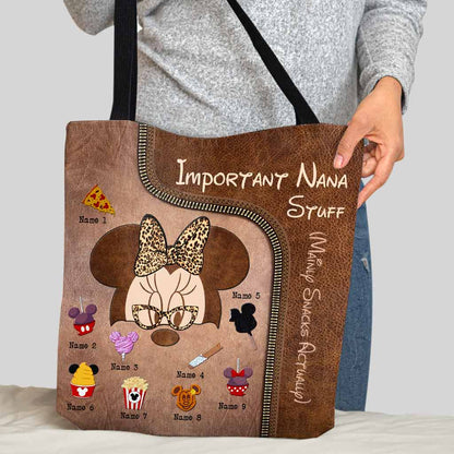 Important Nana Stuff - Personalized Grandma Tote Bag