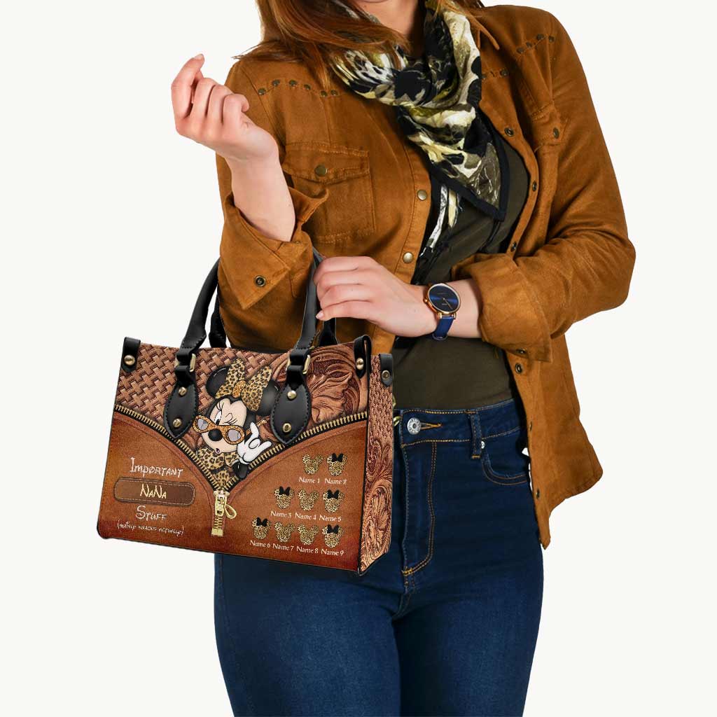 Important Nana Stuff - Personalized Grandma Leather Handbag