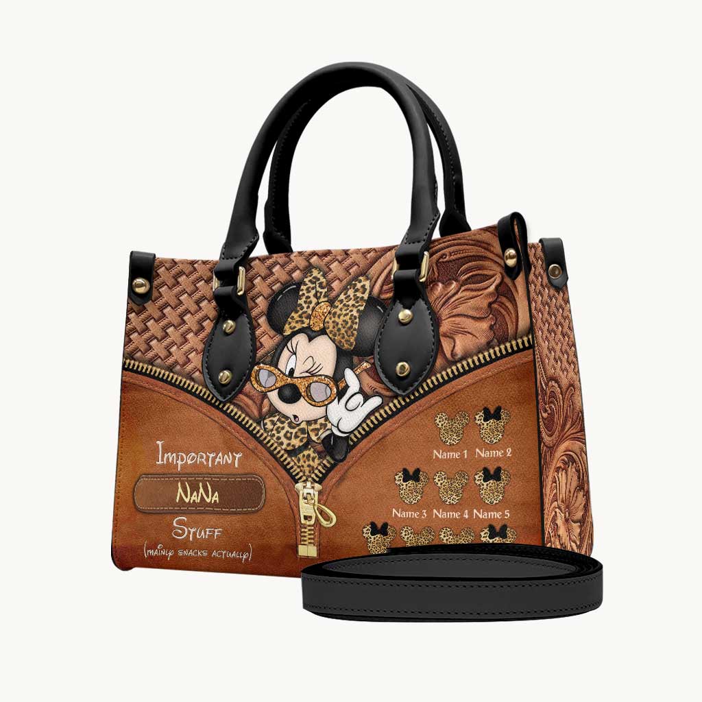 Important Nana Stuff - Personalized Grandma Leather Handbag