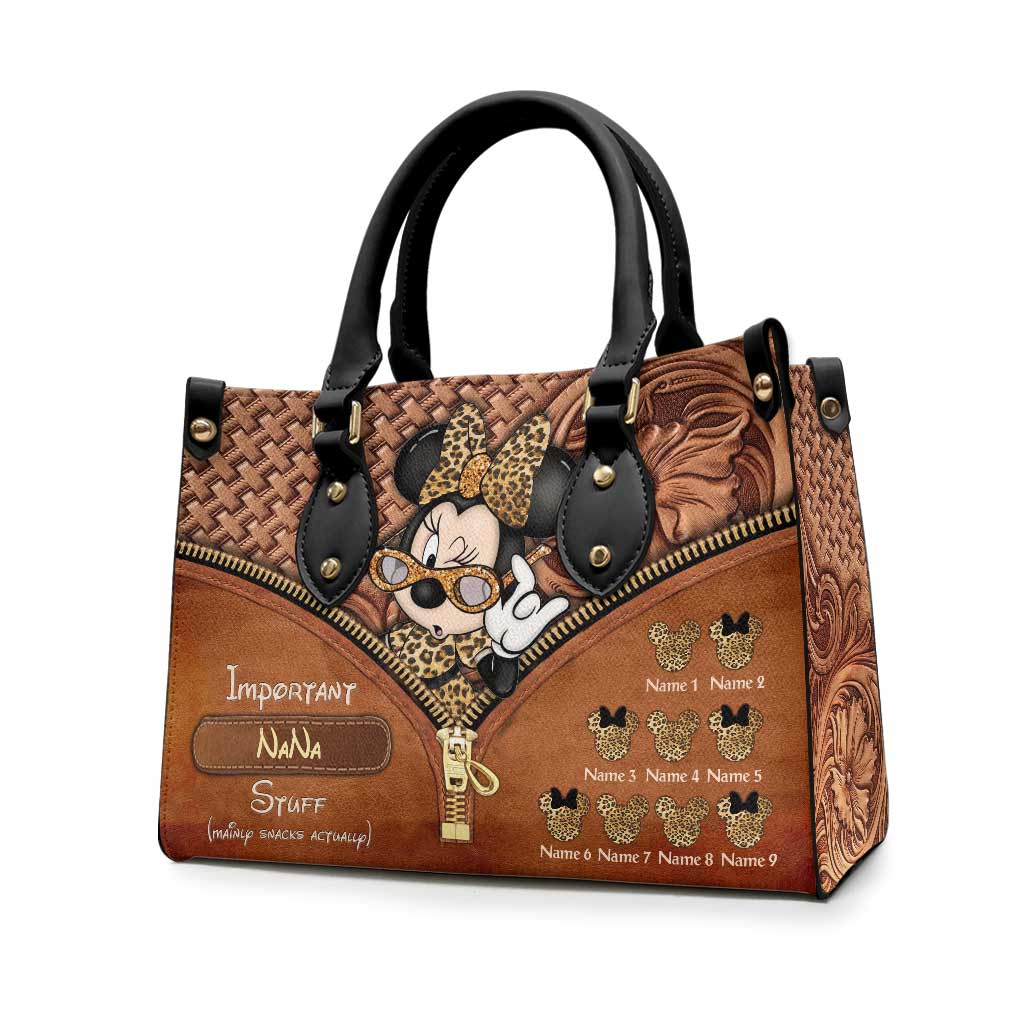 Important Nana Stuff - Personalized Grandma Leather Handbag