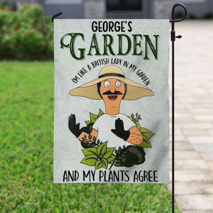 British Lady in Garden - Personalized Garden Flag