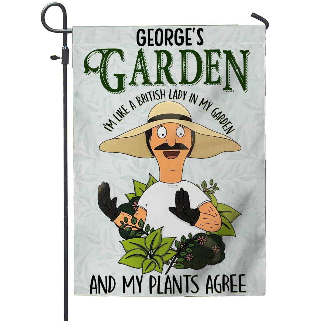 British Lady in Garden - Personalized Garden Flag