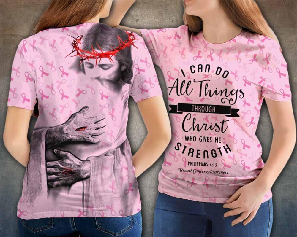 In The Arms Of Jesus  - Breast Cancer Awareness All Over Print T-All Over T-shirt and Hoodie