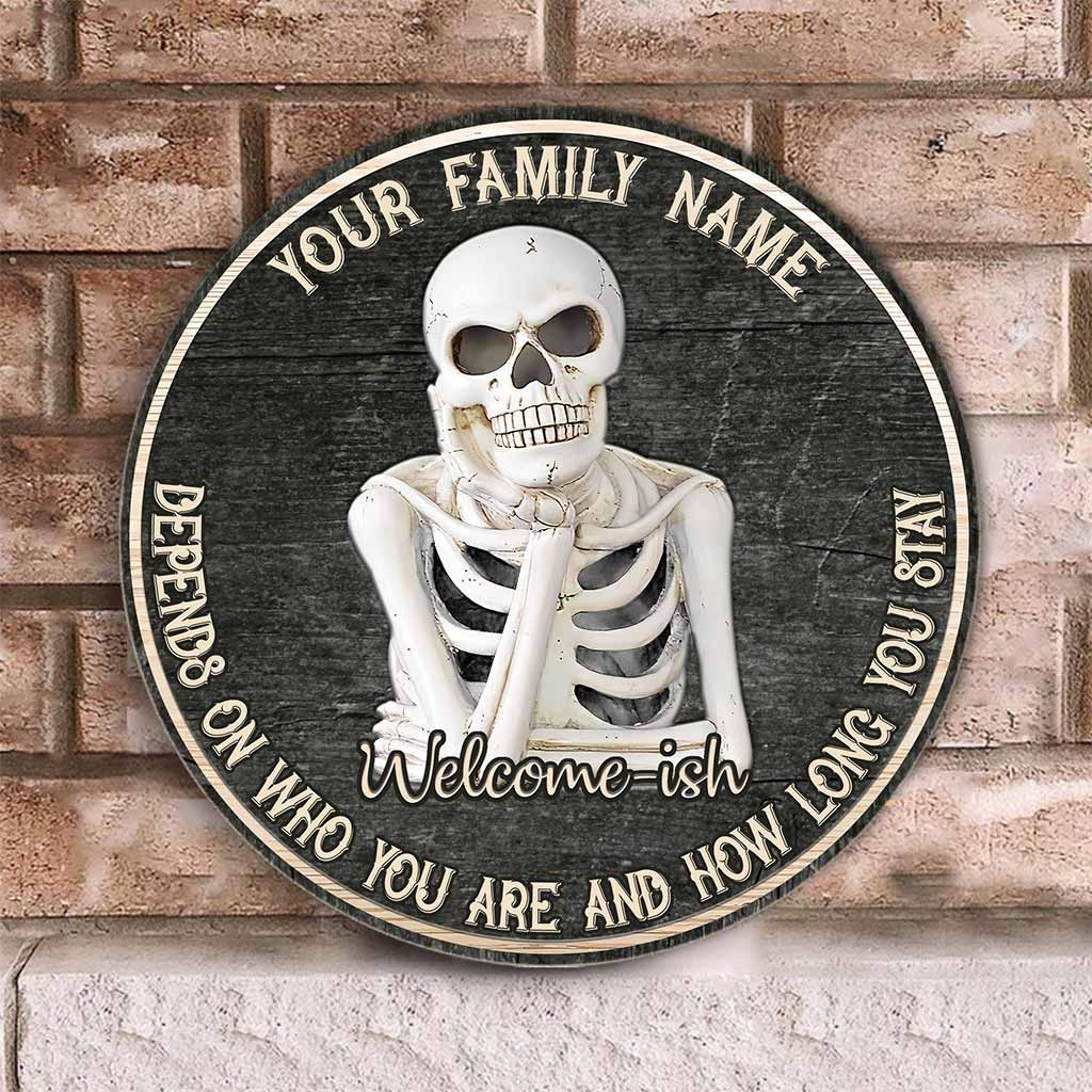 Welcome - Skull Personalized Round Wood Sign