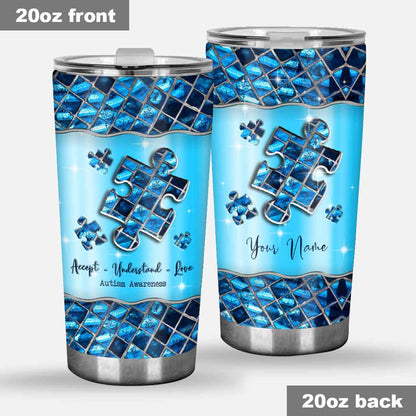 Blue Puzzle Accept Understand Love - Personalized Autism Awareness Tumbler