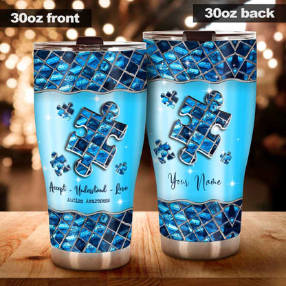 Blue Puzzle Accept Understand Love - Personalized Autism Awareness Tumbler