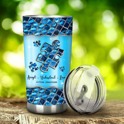 Blue Puzzle Accept Understand Love - Personalized Autism Awareness Tumbler