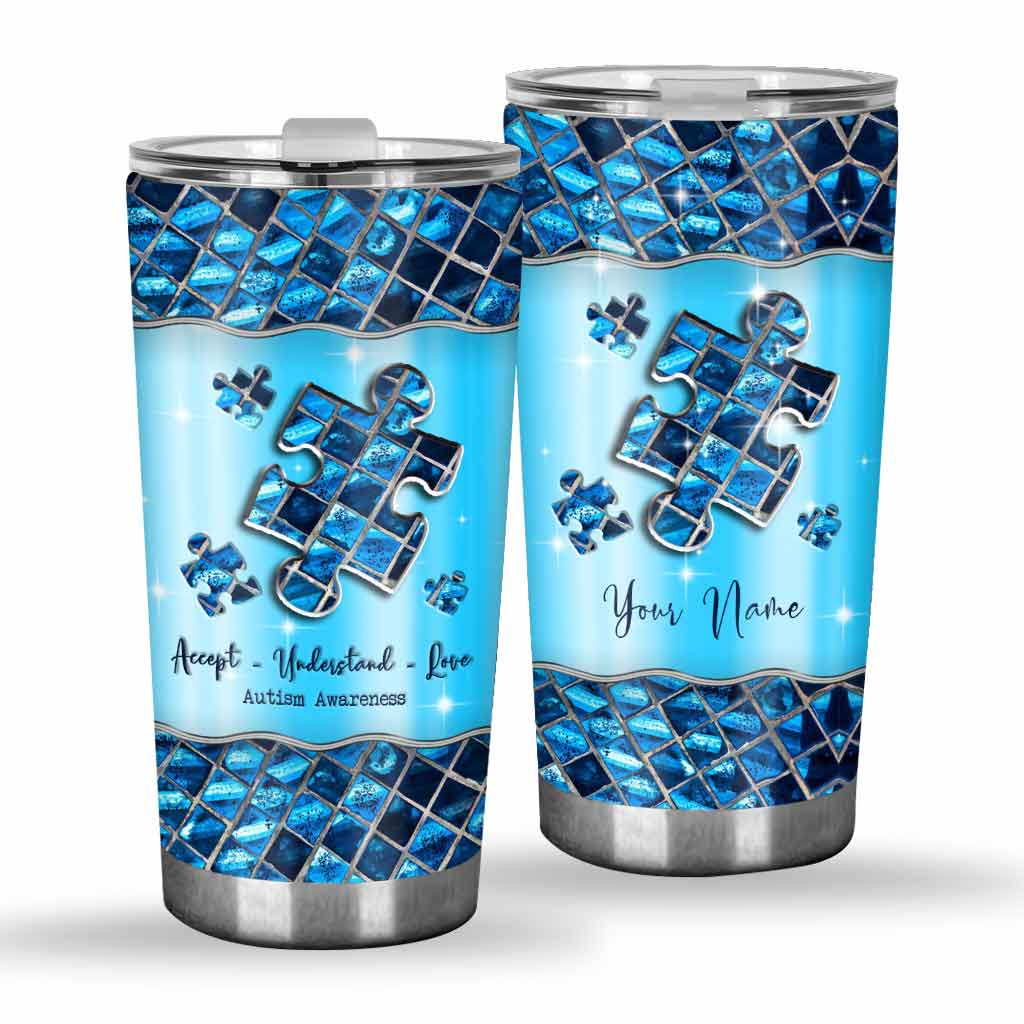 Blue Puzzle Accept Understand Love - Personalized Autism Awareness Tumbler