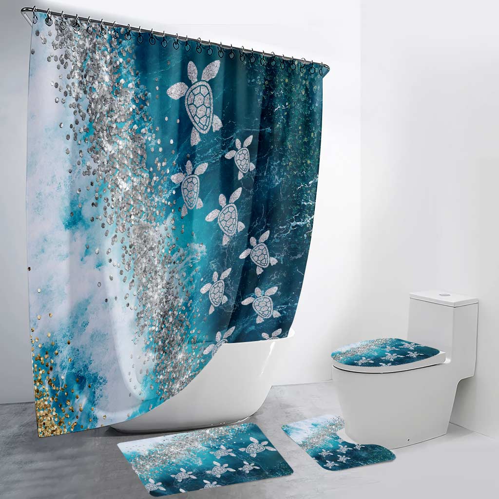 Blue Sea Turtle - Bathroom Curtain & Mats Set