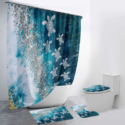 Blue Sea Turtle - Bathroom Curtain & Mats Set