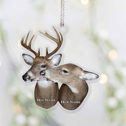 Deer Couple - Personalized Christmas Hunting Transparent Ornament