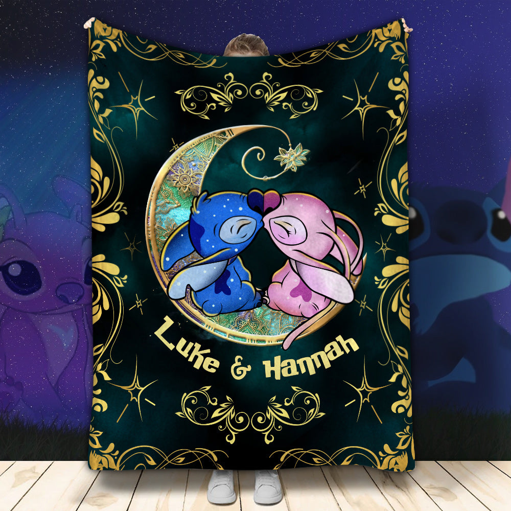 I Love You To The Moon - Personalized Couple Ohana Blanket