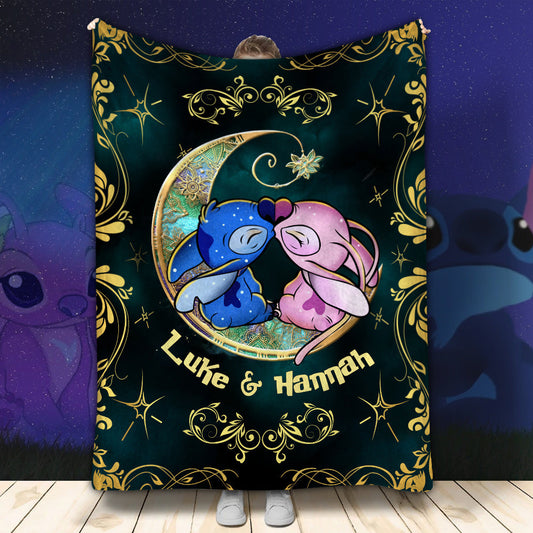 I Love You To The Moon - Personalized Couple Ohana Blanket