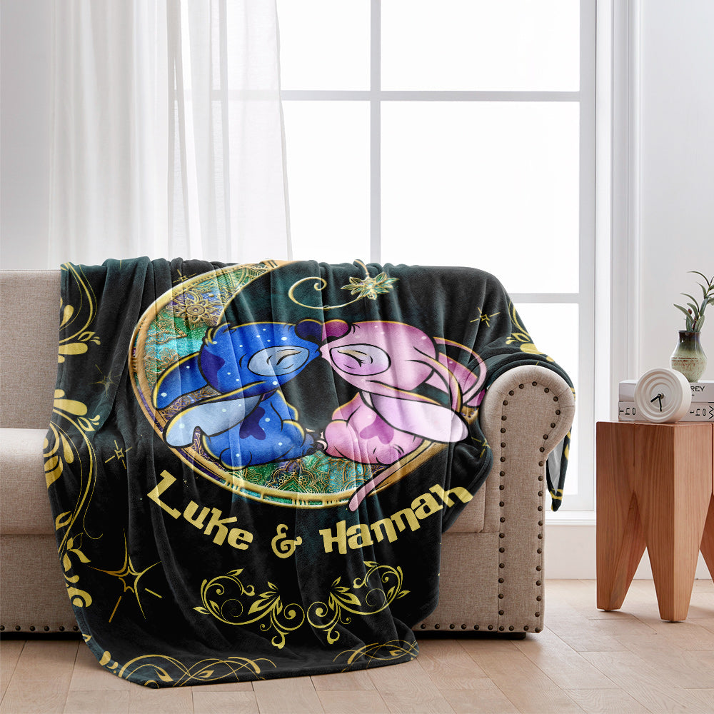 I Love You To The Moon - Personalized Couple Ohana Blanket