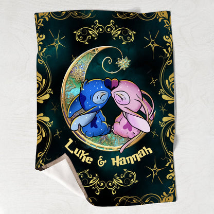 I Love You To The Moon - Personalized Couple Ohana Blanket