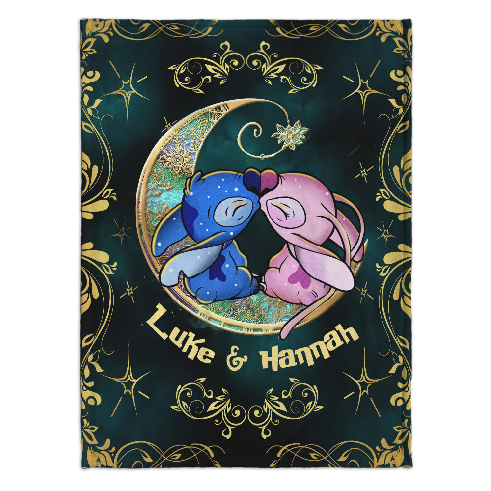 I Love You To The Moon - Personalized Couple Ohana Blanket