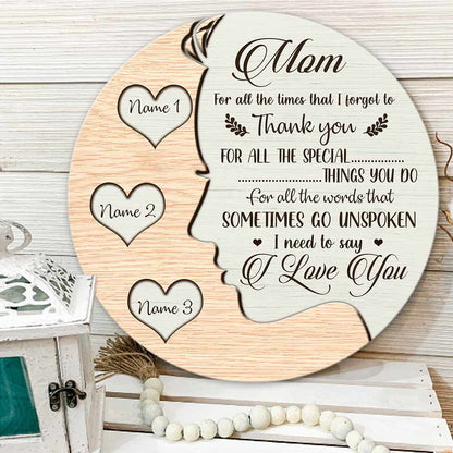 I Love You Mom - Personalized Mother's Day Round Wood Sign With 3D Pattern Print