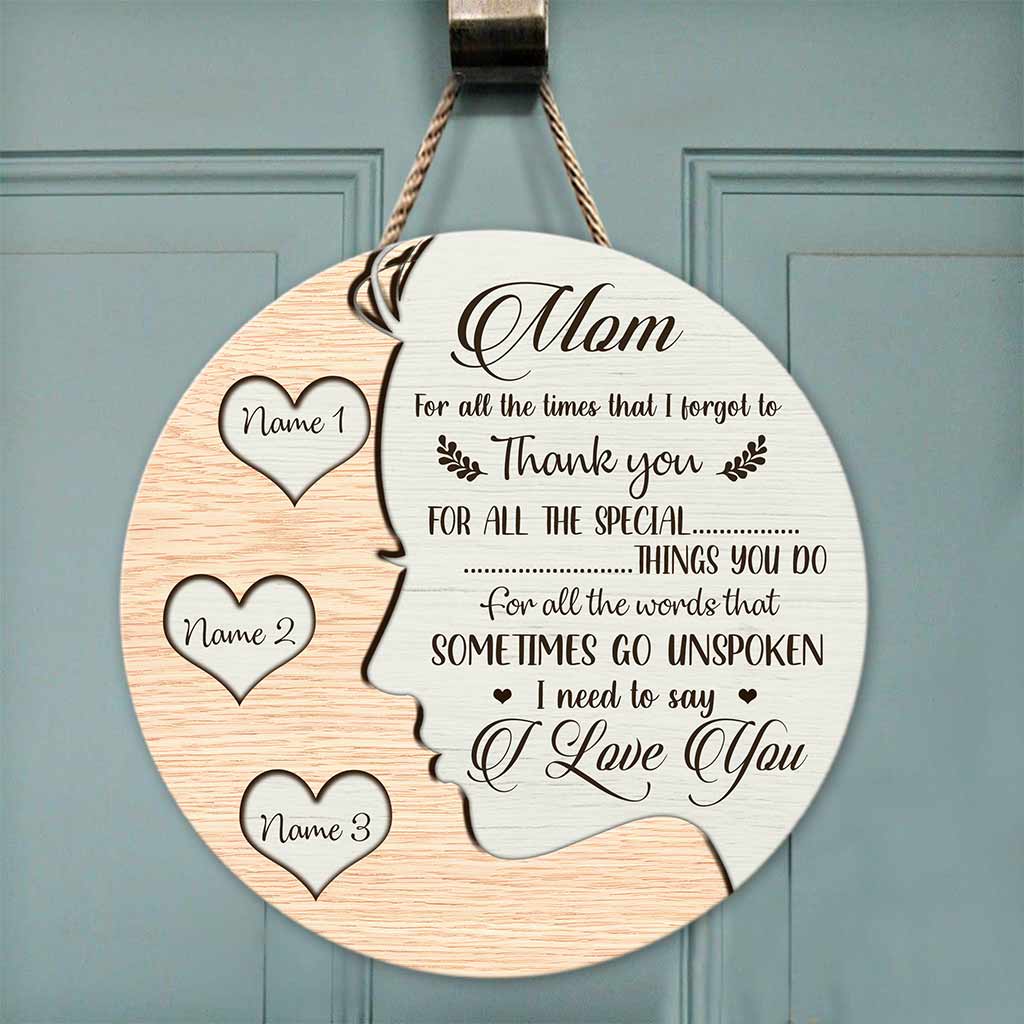 I Love You Mom - Personalized Mother's Day Round Wood Sign With 3D Pattern Print