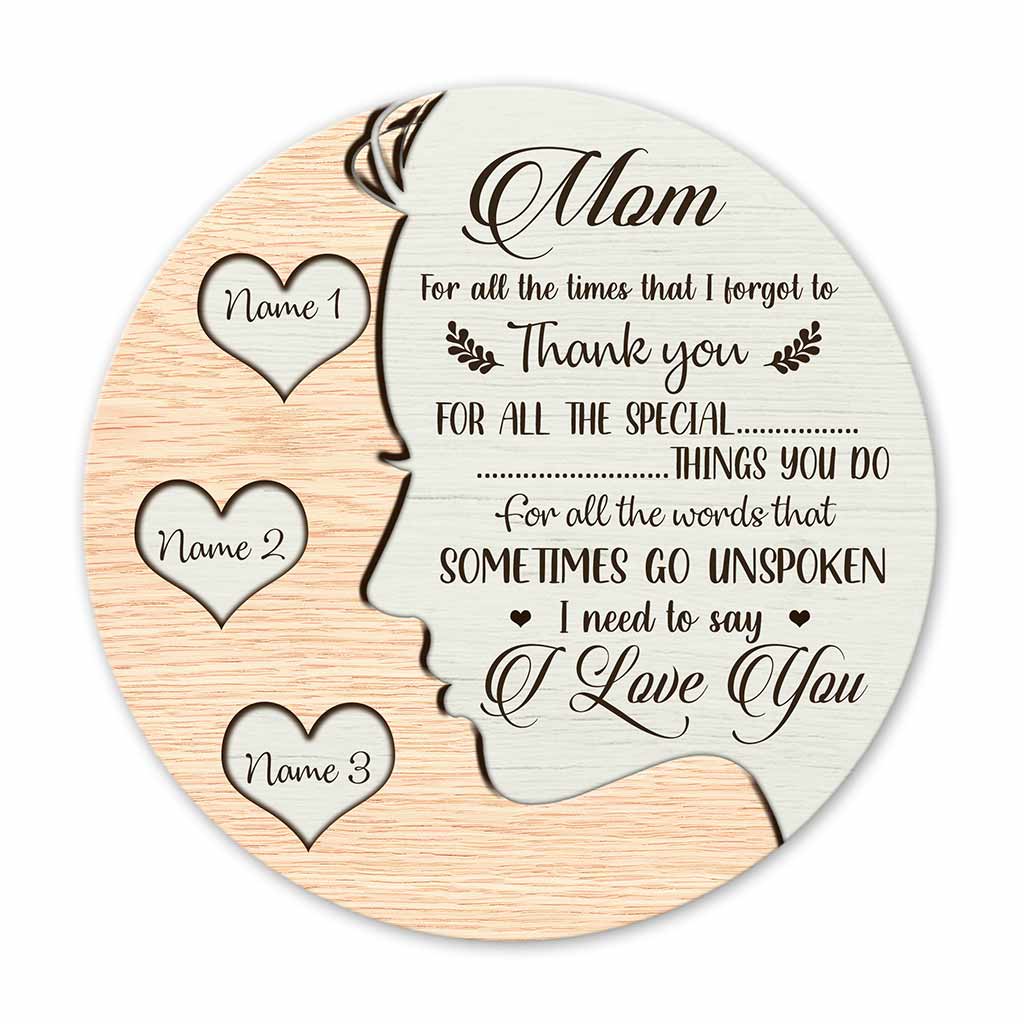 I Love You Mom - Personalized Mother's Day Round Wood Sign With 3D Pattern Print