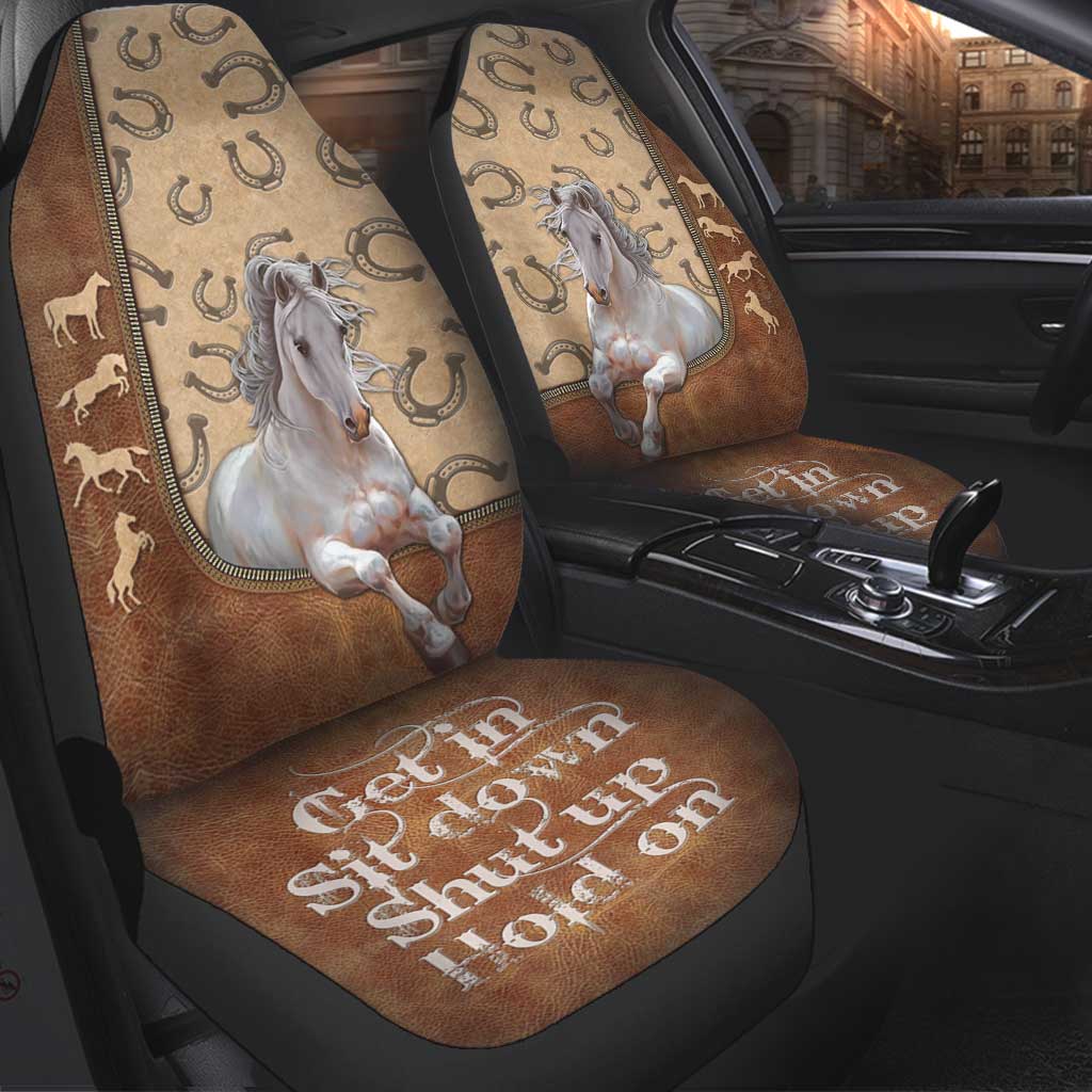 Get In Sit Down - Horse Seat Covers With Leather Pattern Print