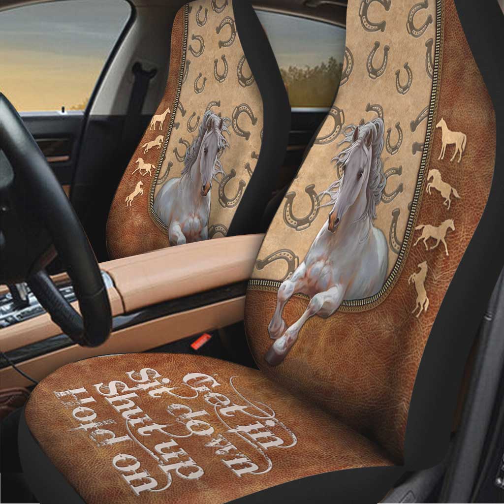 Get In Sit Down - Horse Seat Covers With Leather Pattern Print