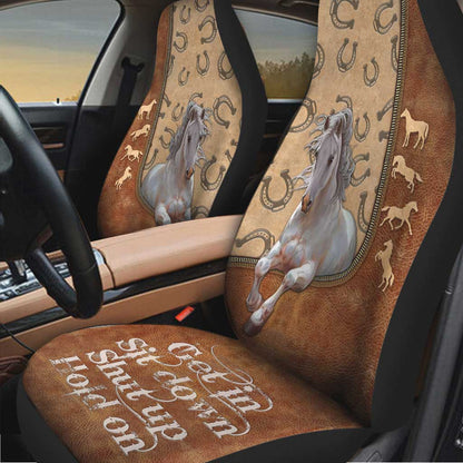 Get In Sit Down - Horse Seat Covers With Leather Pattern Print