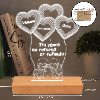 I’m Yours No Returns Or Refunds - Personalized Couple Ohana Shaped Plaque Light Base