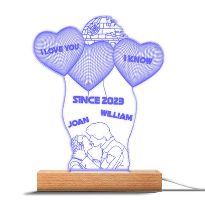 I Love You I Know - Personalized Couple The Force Shaped Plaque Light Base