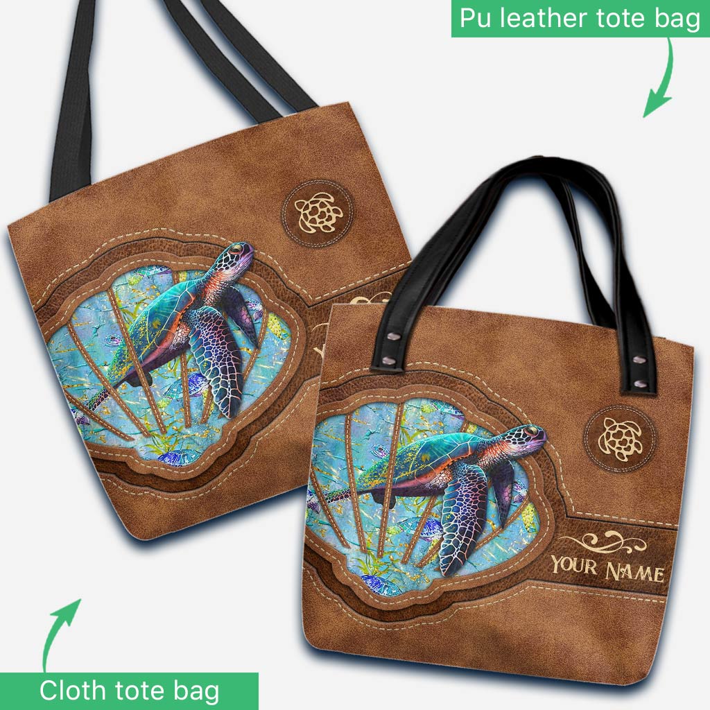 Love The Sea Be At Ease - Personalized Turtle Tote Bag