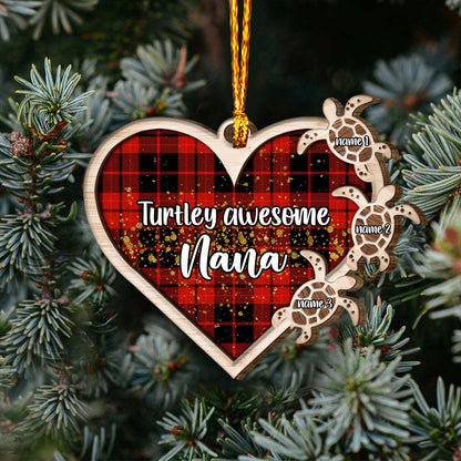 Turtley Awesome Grandma - Personalized Christmas Turtle Layered Wood Ornament