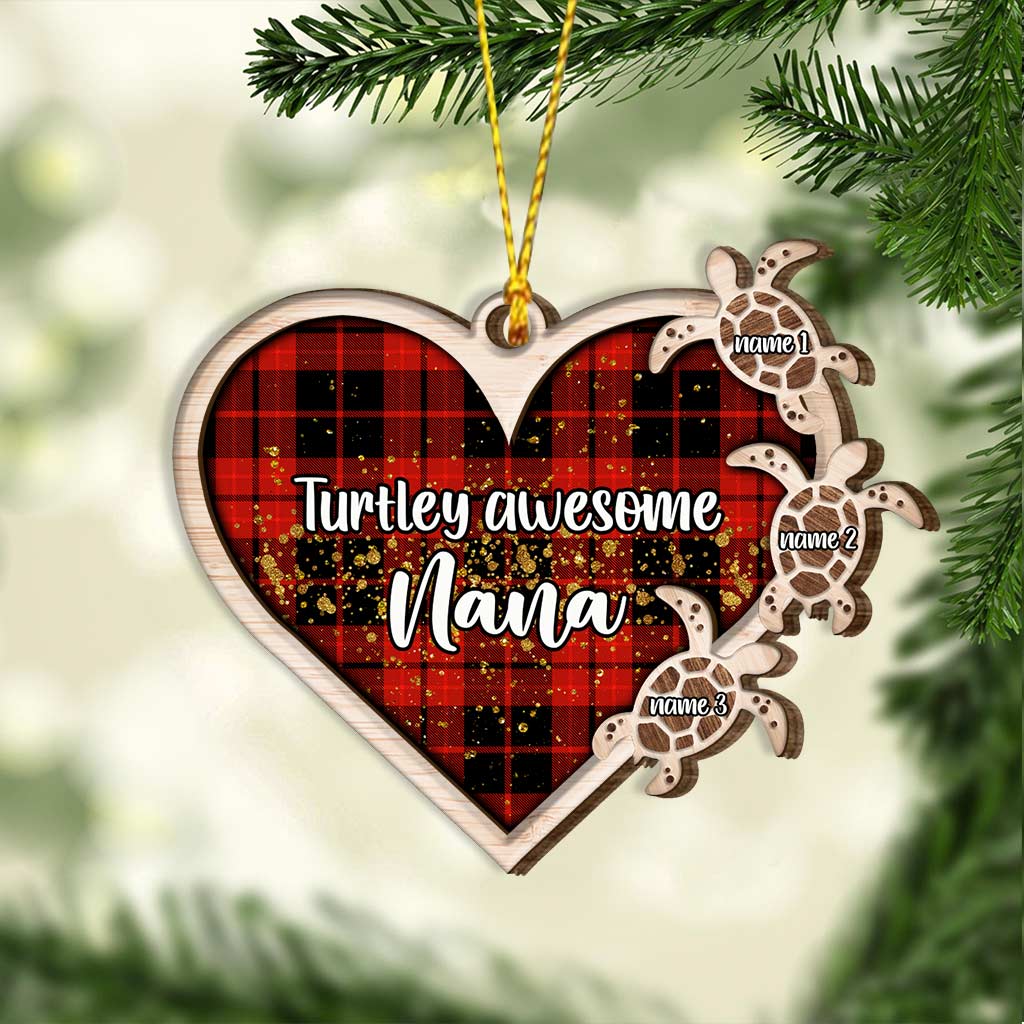 Turtley Awesome Grandma - Personalized Christmas Turtle Layered Wood Ornament