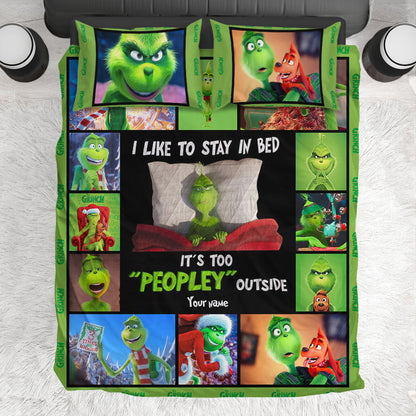 I Like To Stay In Bed - Personalized Christmas Stole Christmas Quilt Set