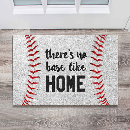 There's No Base Like Home - Baseball Coir Pattern Print Doormat