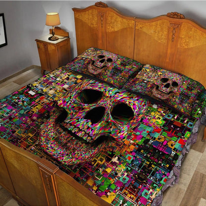 Colorful Skull Quilt Bed Set