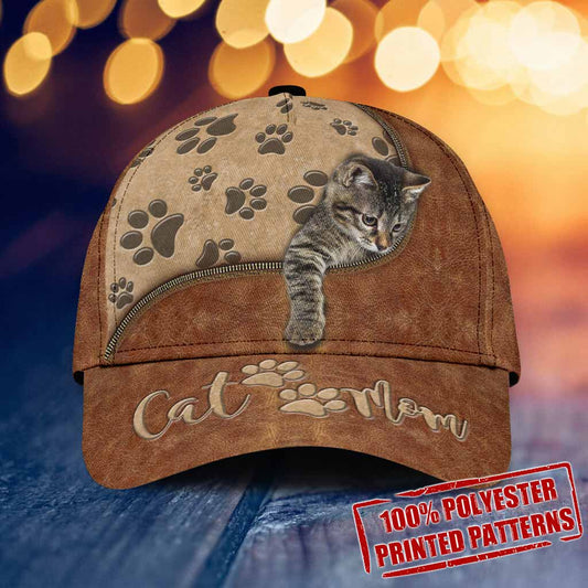 Cat Mom Leather Pattern Print Cap